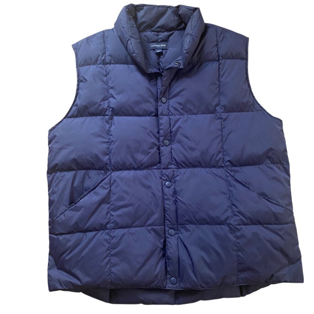 Lands End Mens Goose Down Puffer‎ Vest L 42-44 Navy Lightweight Warm Nylon Shell